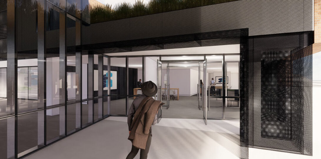 A rendering of the entryway of the new Innovation Center.